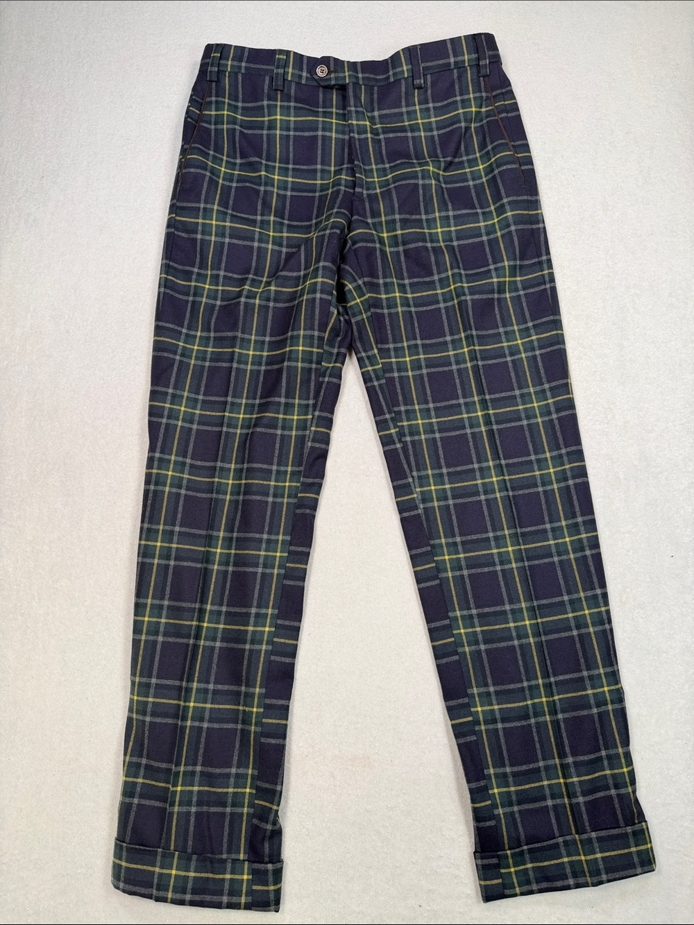 Nicolo’ Contarini Wool Dress Pants in Navy and Green Plaid